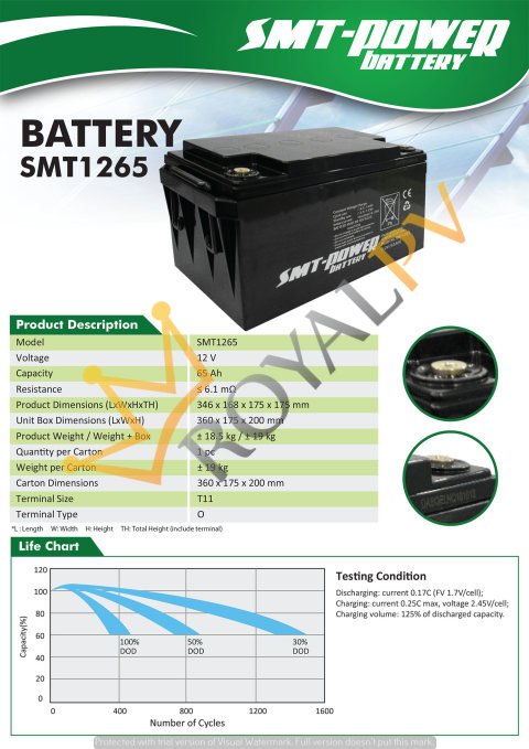 BATERAI VRLA SMT-POWER 12V 65AH SMT1265 BATERAI VRLA SMT-POWER 12V 65AH SMT1265